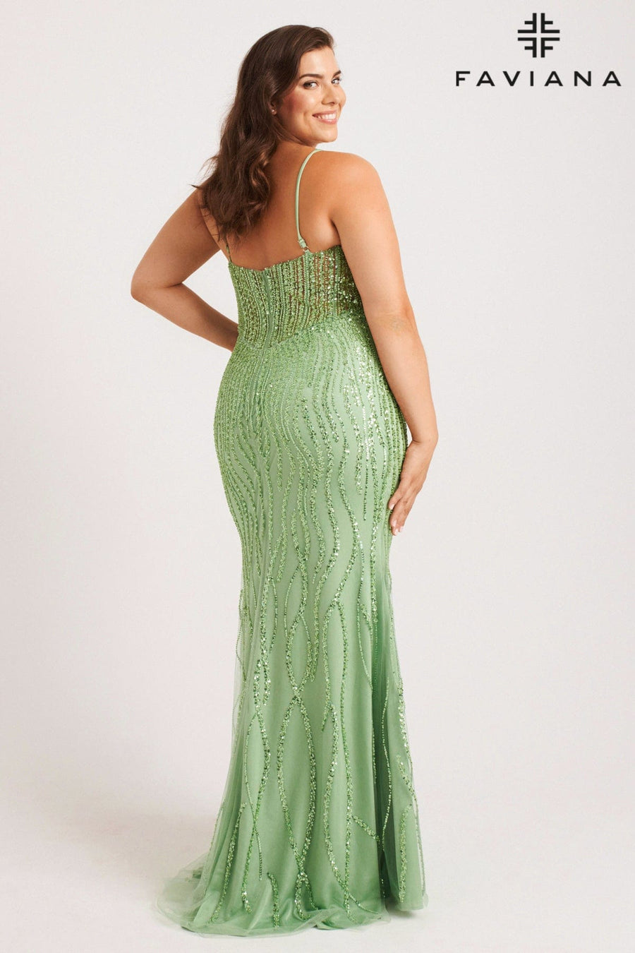 Plus Size Dresses Long Formal Beaded Applique Prom Plus Size Dress Sage