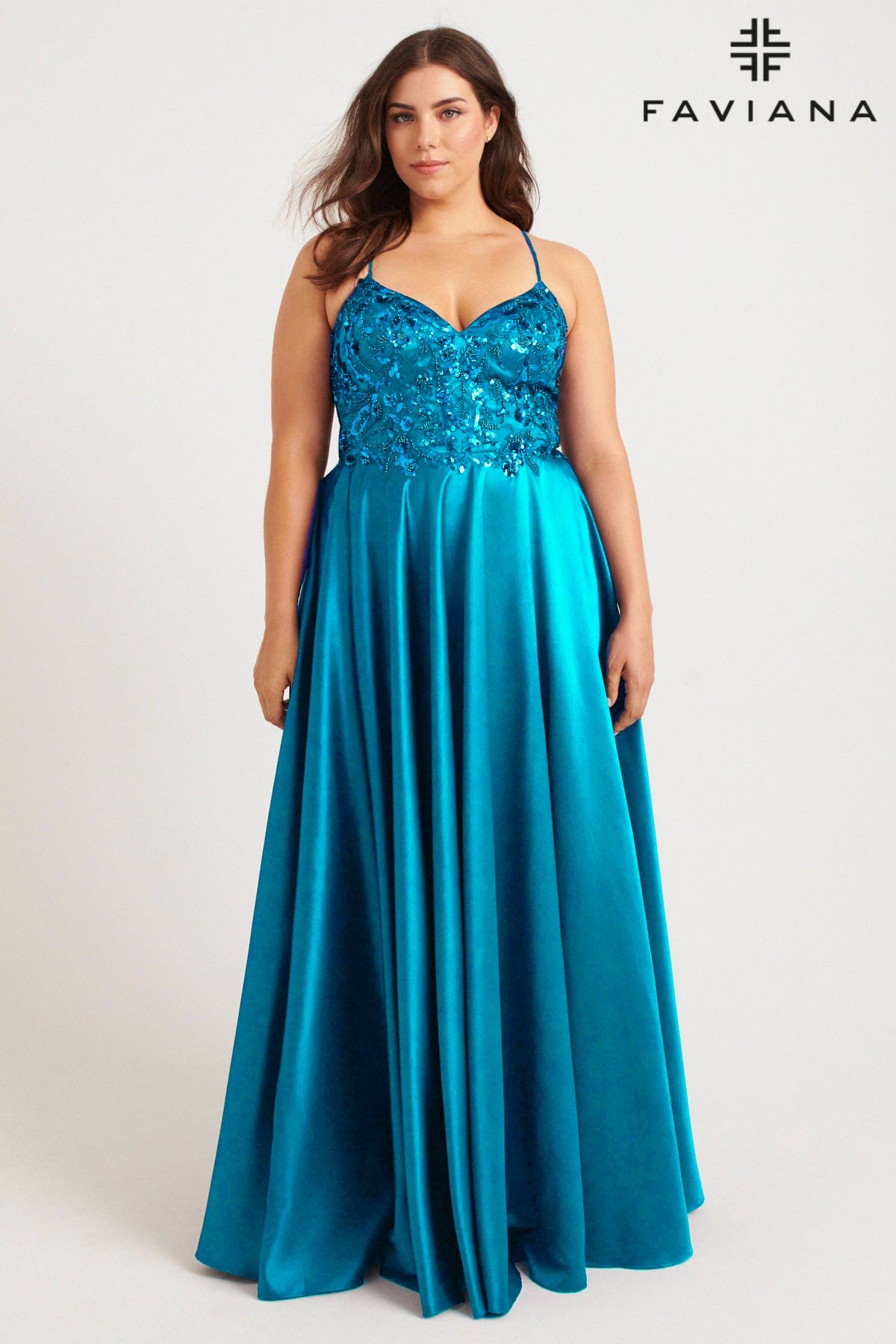 Plus Size Dresses Plus Size Long Formal Sequin Applique Prom Dress Aqua