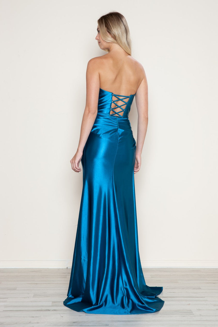Prom Dresses Sit Long Formal Metallic Prom Slit Dress Teal