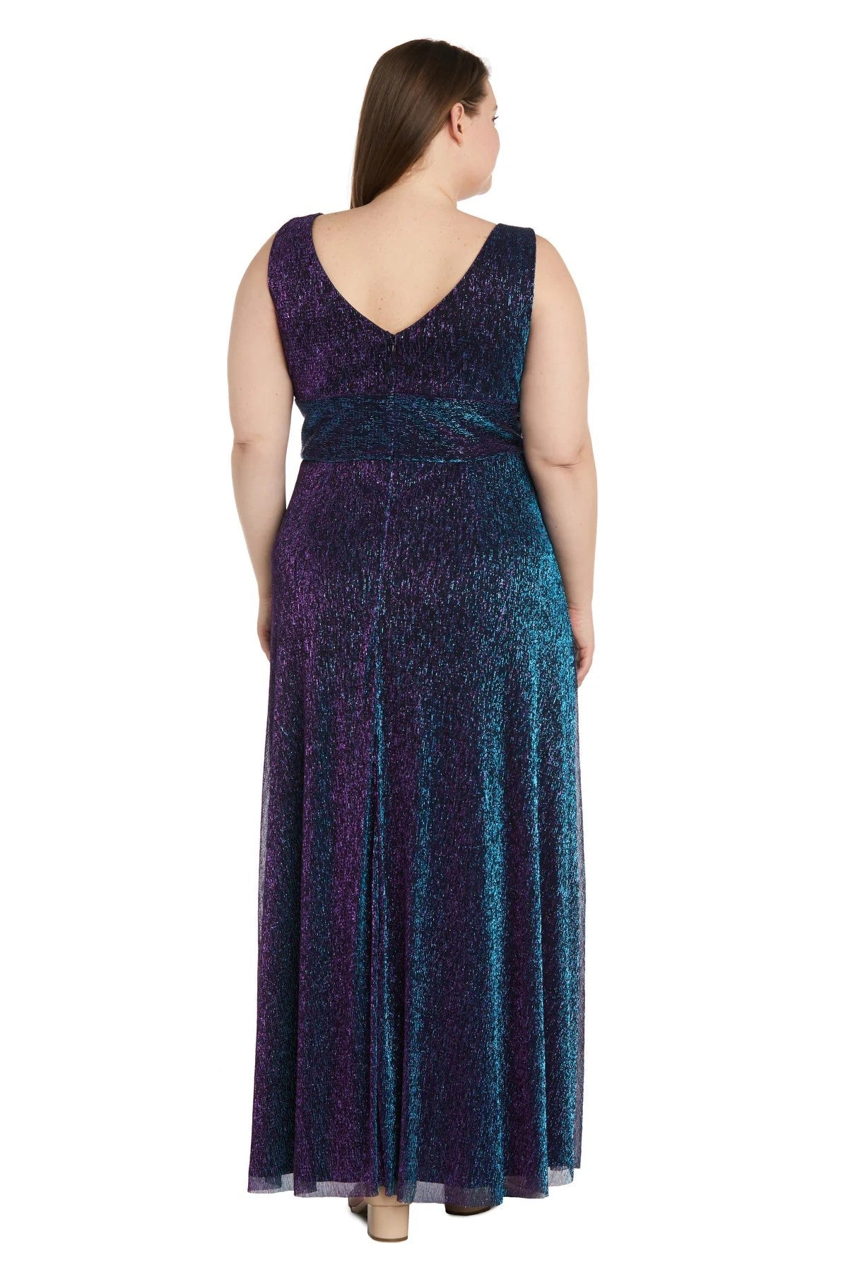 Plus Size Dresses Plus Size Long Formal Metallic Dress Peacock/Purple