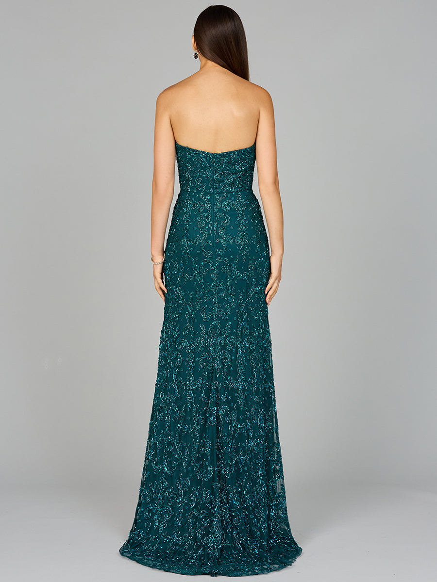 Prom Dresses Long Beaded Formal Slit Prom DressTeal