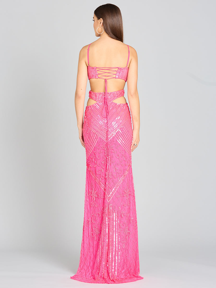 Prom Dresses Long Formal Beaded Sequin Prom Dress Hot Pink