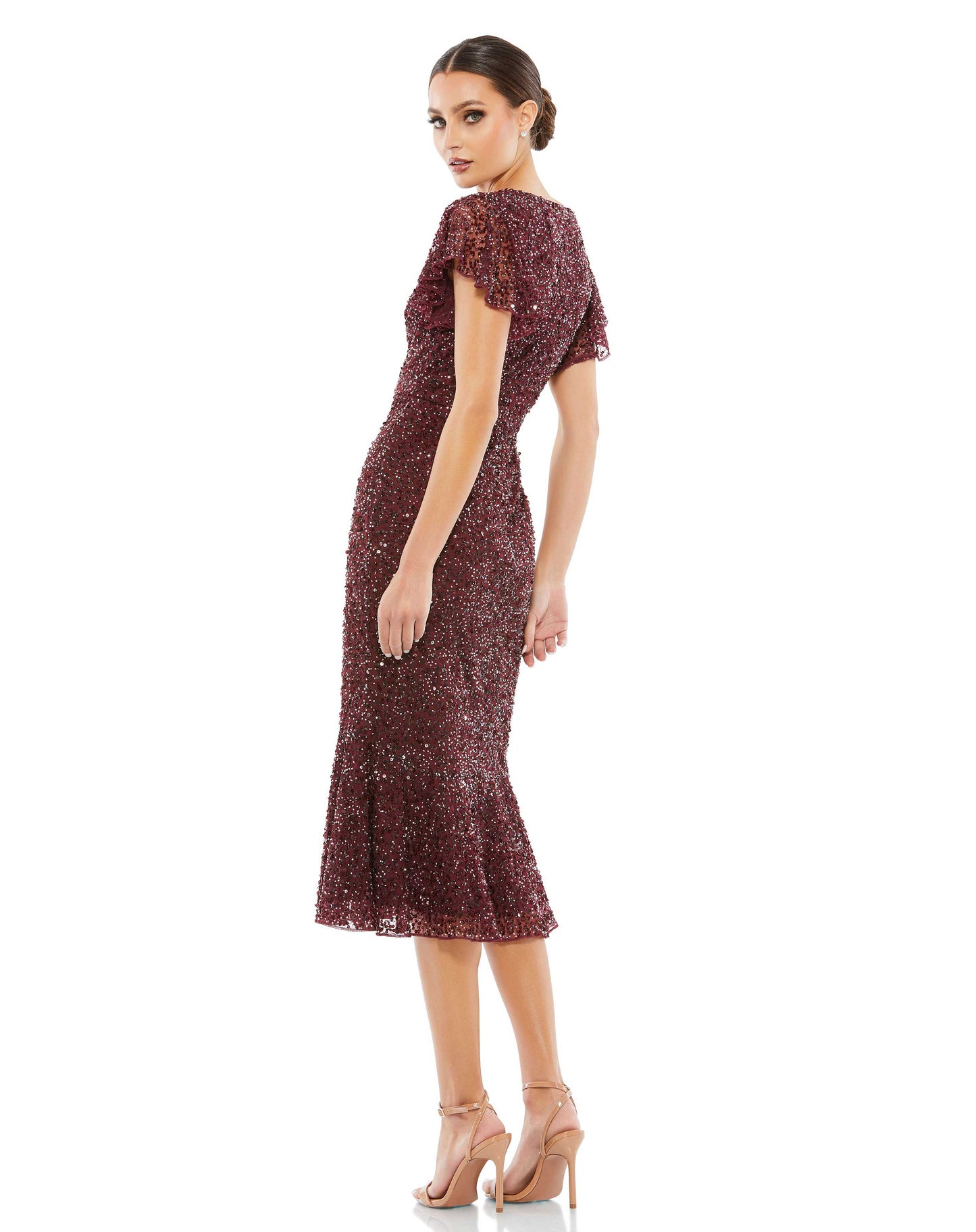 Cocktail Dresses Short Sequin Cocktail Midi Trumpet Dress Garnet