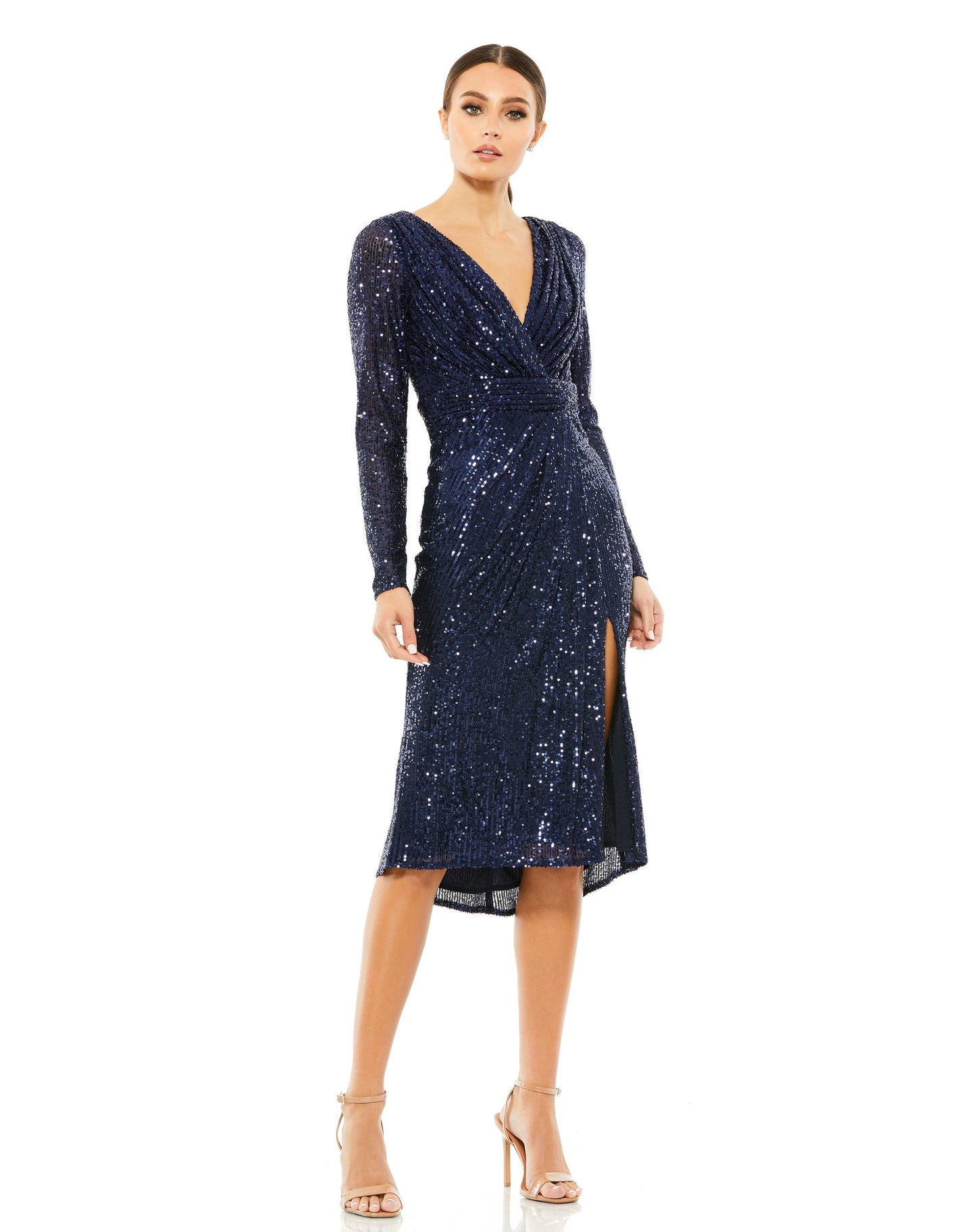 Cocktail Dresses Sequins Long Sleeve Midi Dress Midnight