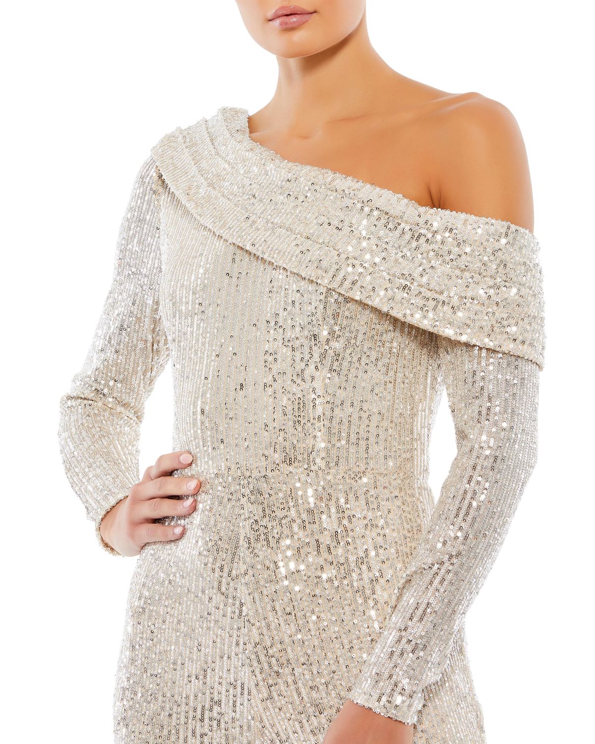 Jumpsuit Sequins Long Sleeve Jumpsuit Nude Silver