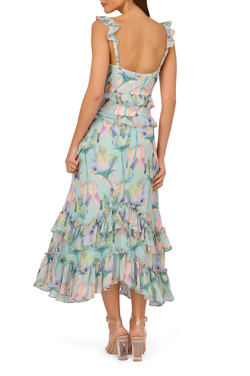 Prom Dresses High Low Floral Print Formal Prom Dress  MINT MULTI