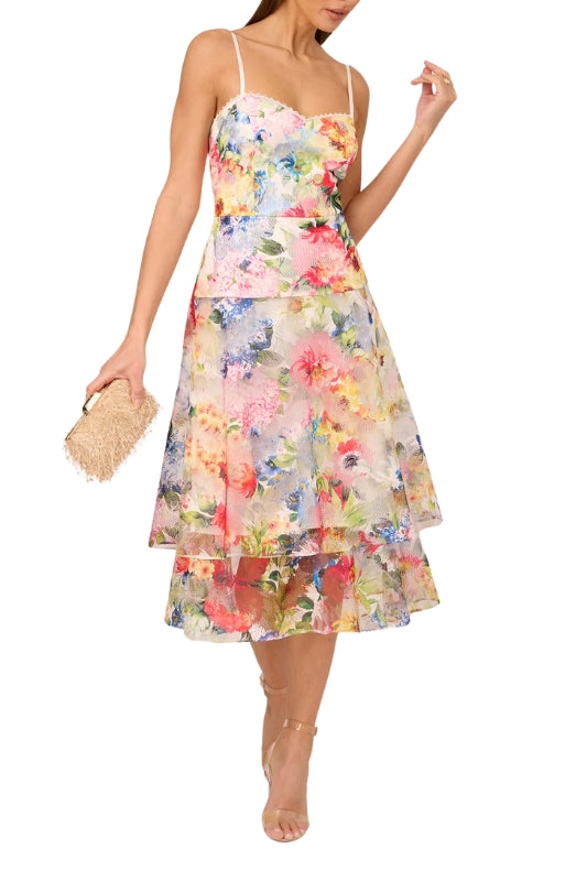 Cocktail Dresses Printed Floral Midi Cocktail Dress Ivory Multi