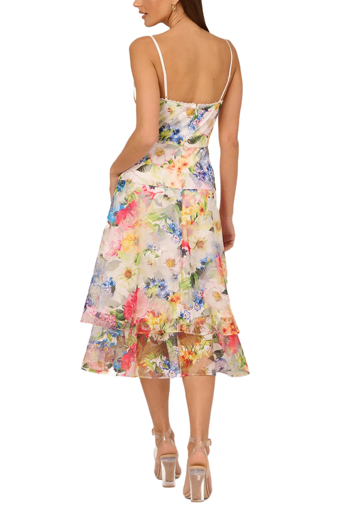 Cocktail Dresses Printed Floral Midi Cocktail Dress Ivory Multi