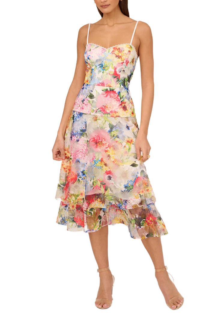 Cocktail Dresses Printed Floral Midi Cocktail Dress Ivory Multi