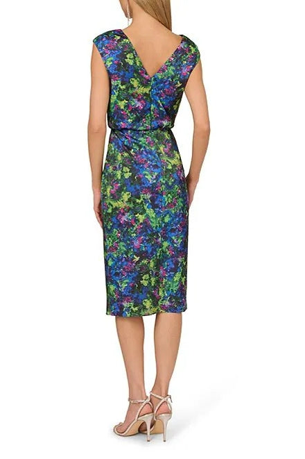 Cocktail Dresses Short Floral Print Midi Cocktail Dress Green Multi