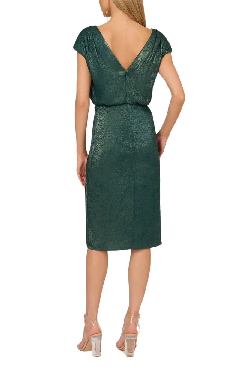 Cocktail Dresses Short Pleated Metallic Cocktail Dress Dark Ivy