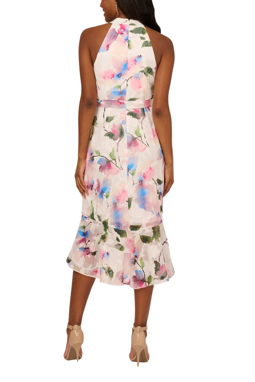Cocktail Dresses Short Floral Print Cocktail Dress Ivory Pink Multi