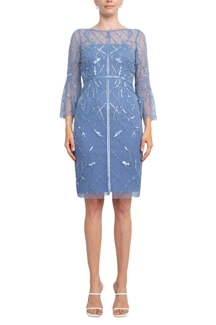 Cocktail Dresses Beaded Short Cocktail Fitted Dress French Blue