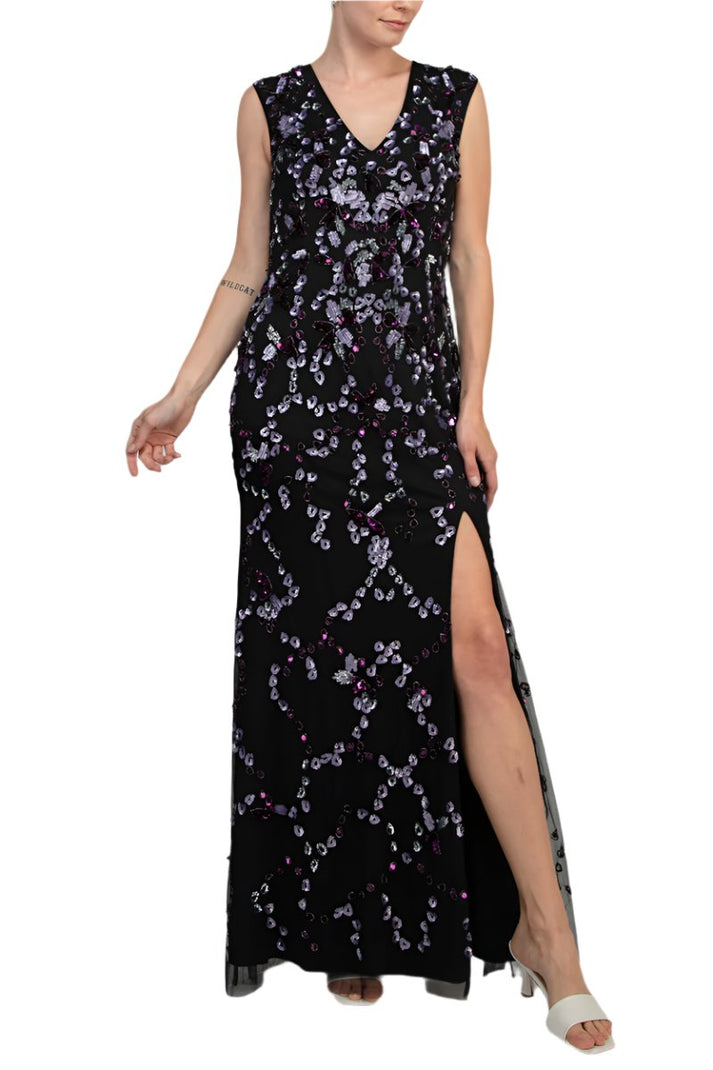 Formal Dresses Sequin Slit Long Formal Beaded Evening Dress Black Purple