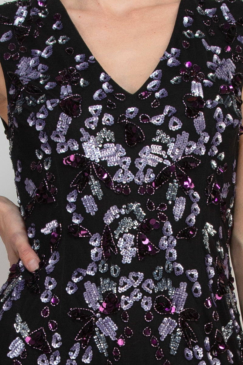 Formal Dresses Sequin Slit Long Formal Beaded Evening Dress Black Purple