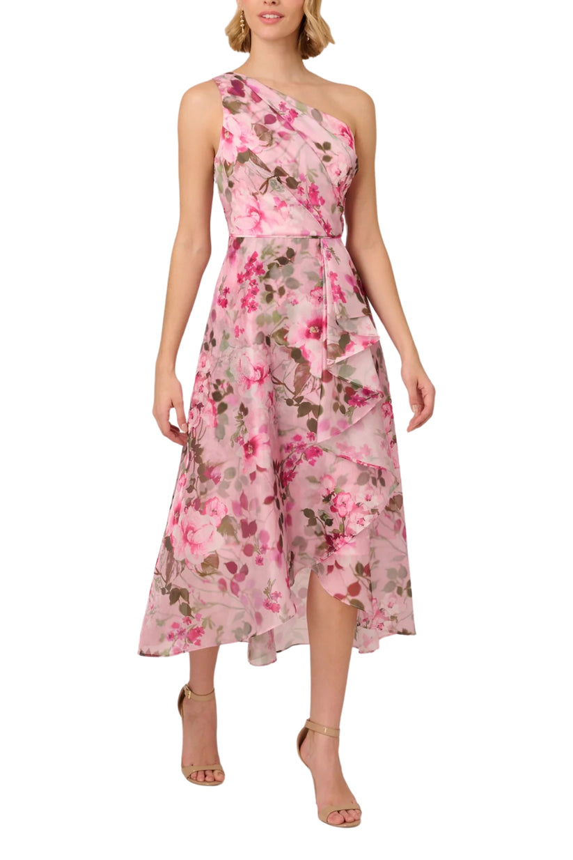 Cocktail Dresses Ruffle Floral Print High Low Cocktail Dress Pink Multi