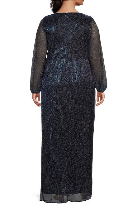 Plus Size Dresses Plus Size Long Sleeve Formal Evening Dress Gold Blue