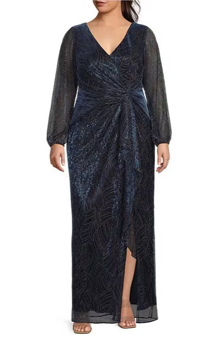 Plus Size Dresses Plus Size Long Sleeve Formal Evening Dress Gold Blue