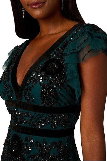 Cocktail Dresses Short Beaded Velvet Cocktail Midi Dress Gem Green