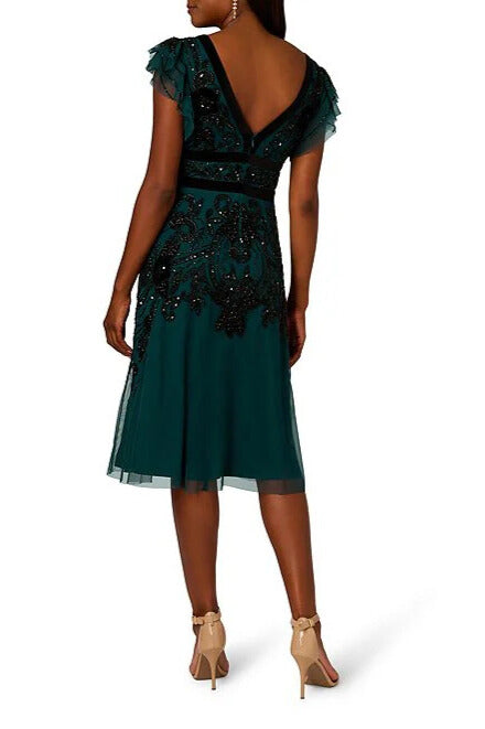 Cocktail Dresses Short Beaded Velvet Cocktail Midi Dress Gem Green