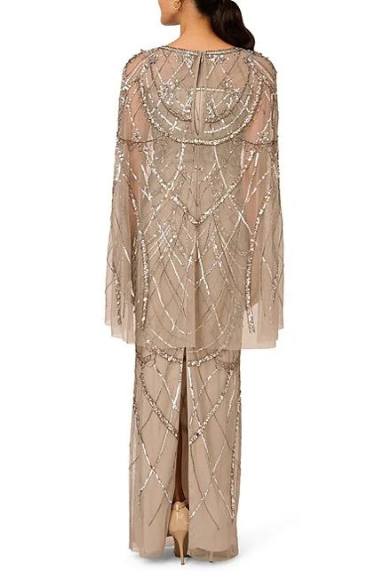 Formal Dresses Beaded Long Formal Evening Cape Dress Platinum