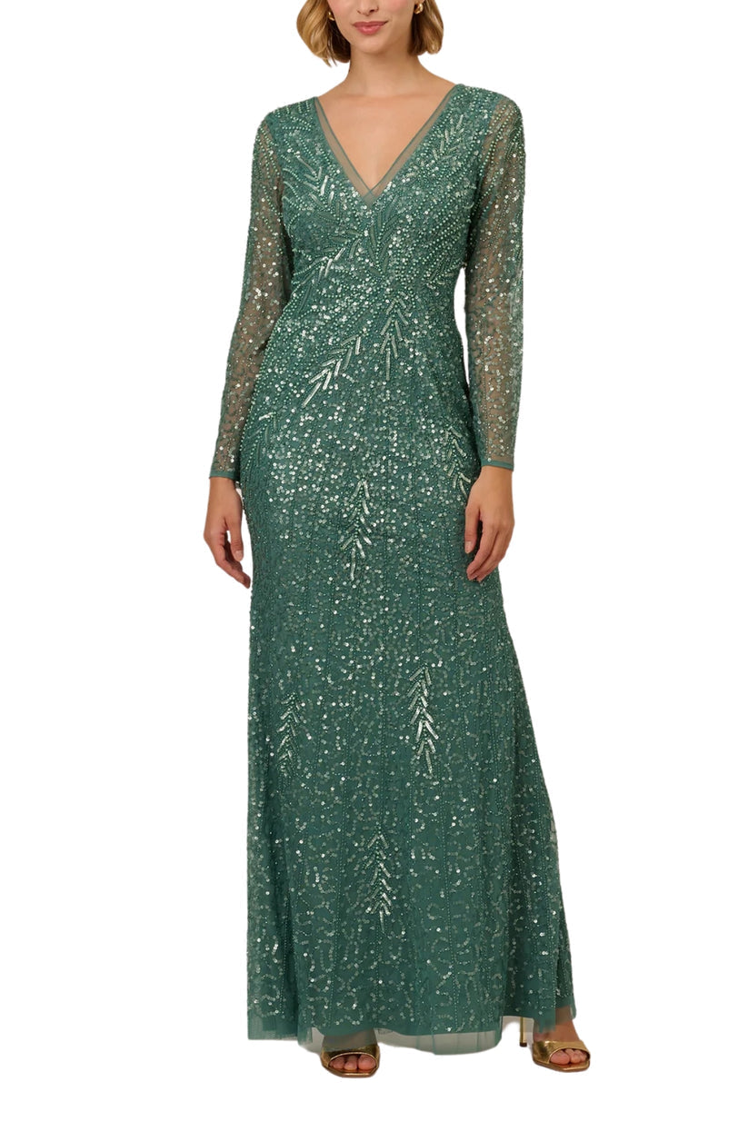 Formal Dresses Beaded Long Sleeve Formal Evening Dress Green Slate