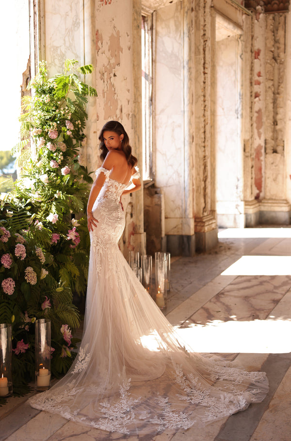 Wedding Dresses Fitted Bridal Gown Lace Long Wedding Dress Ivory/Nude