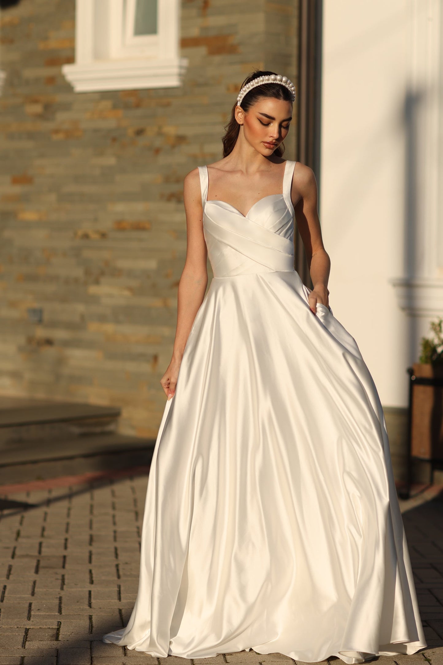 Wedding Dresses Pleated A Line Long Wedding Dress Off White