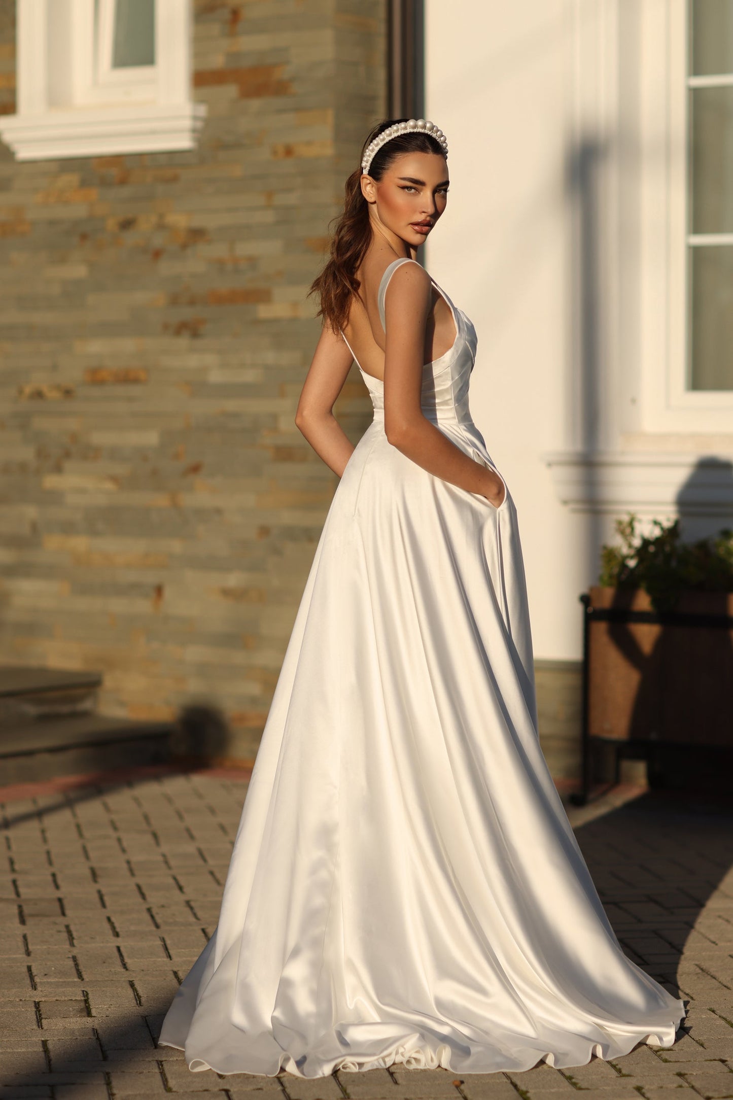 Wedding Dresses Pleated A Line Long Wedding Dress Off White