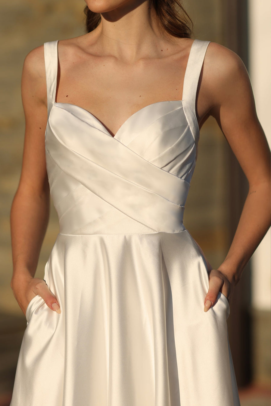 Wedding Dresses Pleated A Line Long Wedding Dress Off White