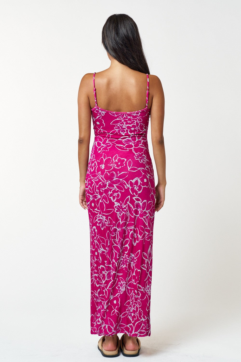 Formal Dresses Long Spaghetti Strap Floral Print Maxi Dress Magenta