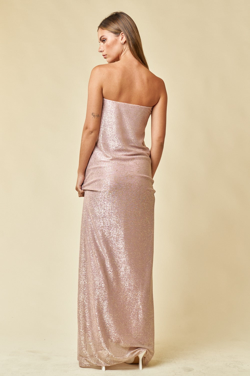 Formal Dresses Long Strapless Floral Jacquard Maxi Dress Mauve
