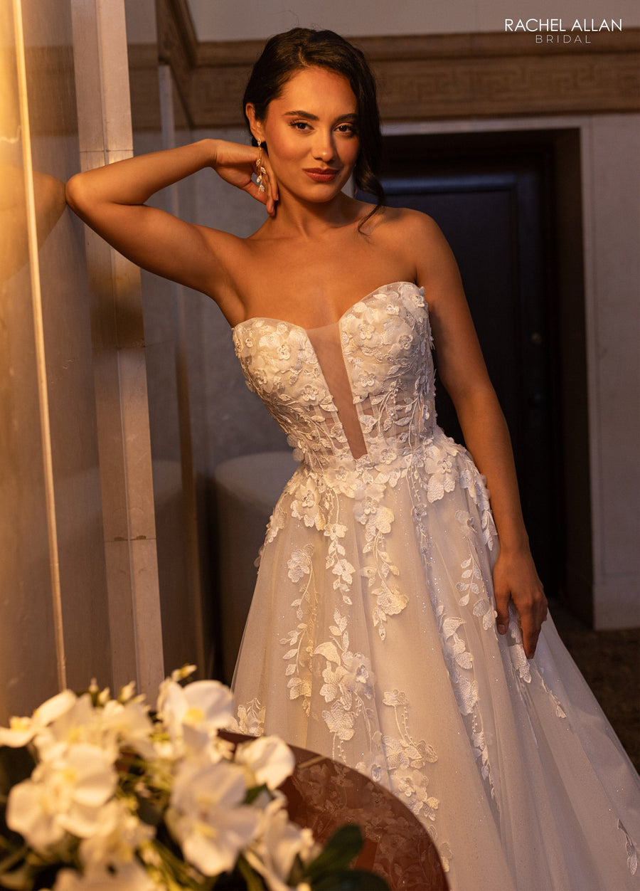 Wedding Dresses A Line Bridal Long 3D Floral Wedding Dress Ivory