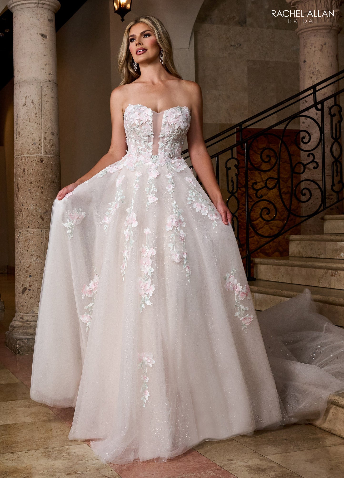 Wedding Dresses A Line Bridal Long 3D Floral Wedding Dress Blush Ivory Multi