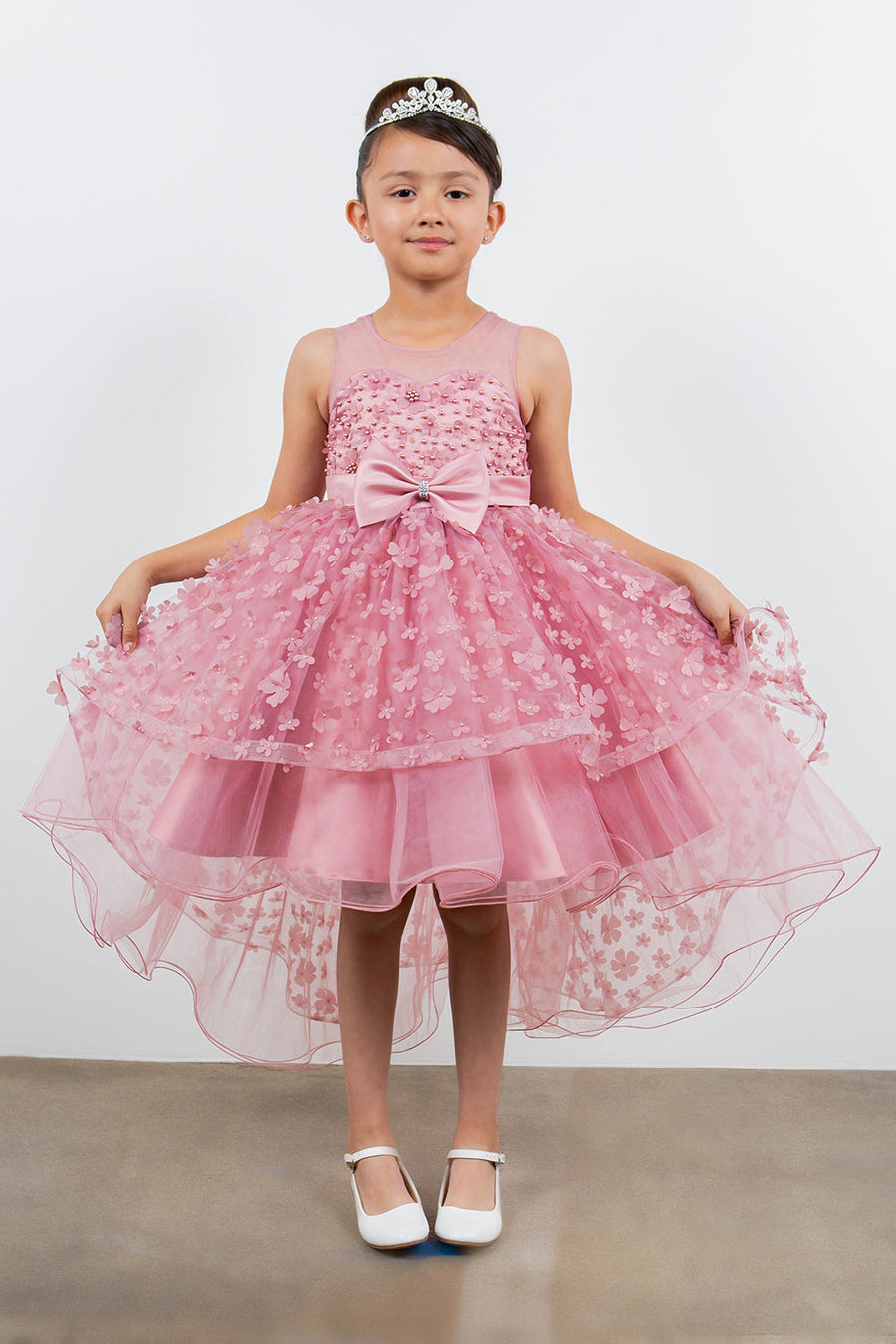 Flower Girl Dresses A Line 3D Floral High Low Flower Dress Dusty Pink
