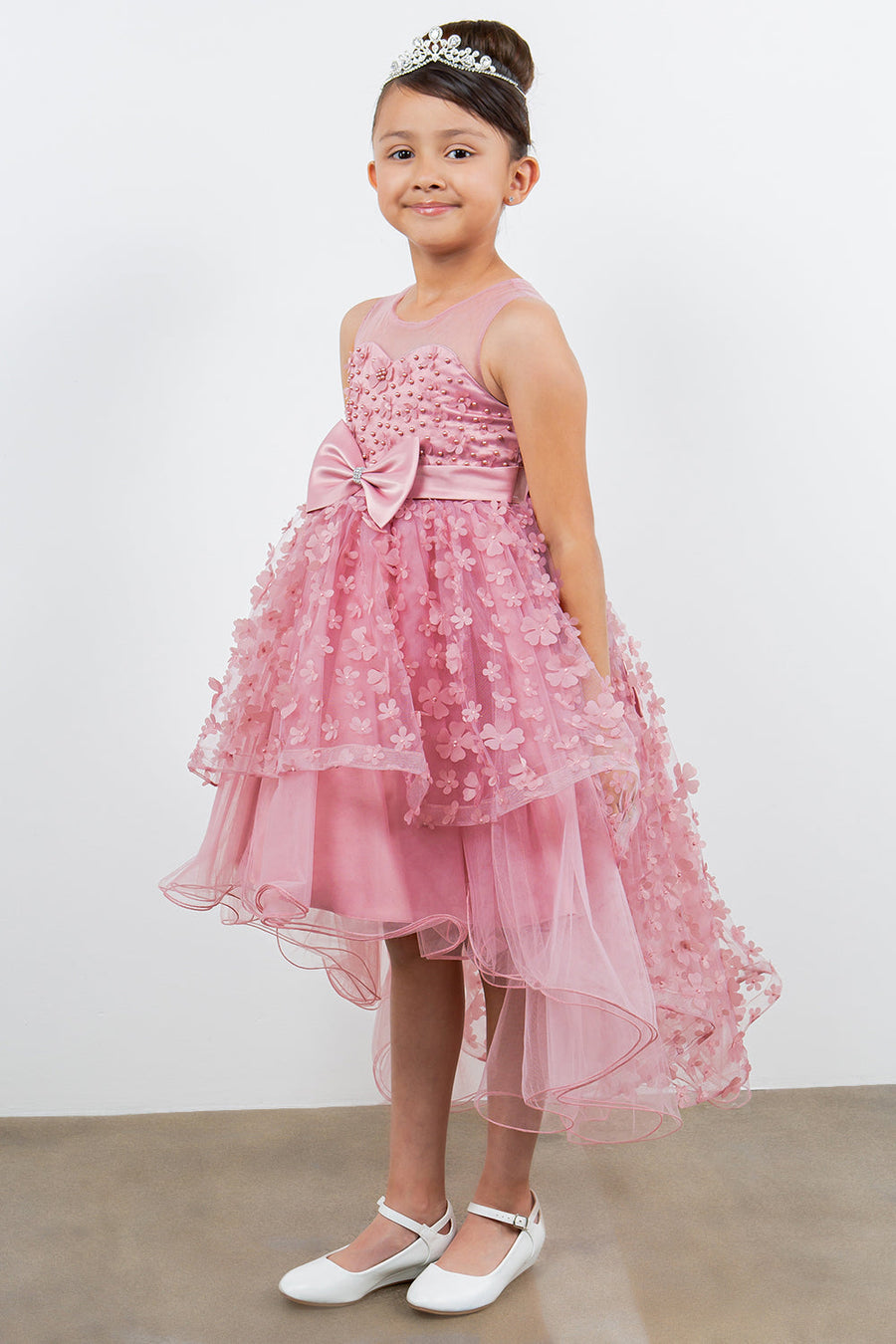 Flower Girl Dresses A Line 3D Floral High Low Flower Dress Dusty Pink