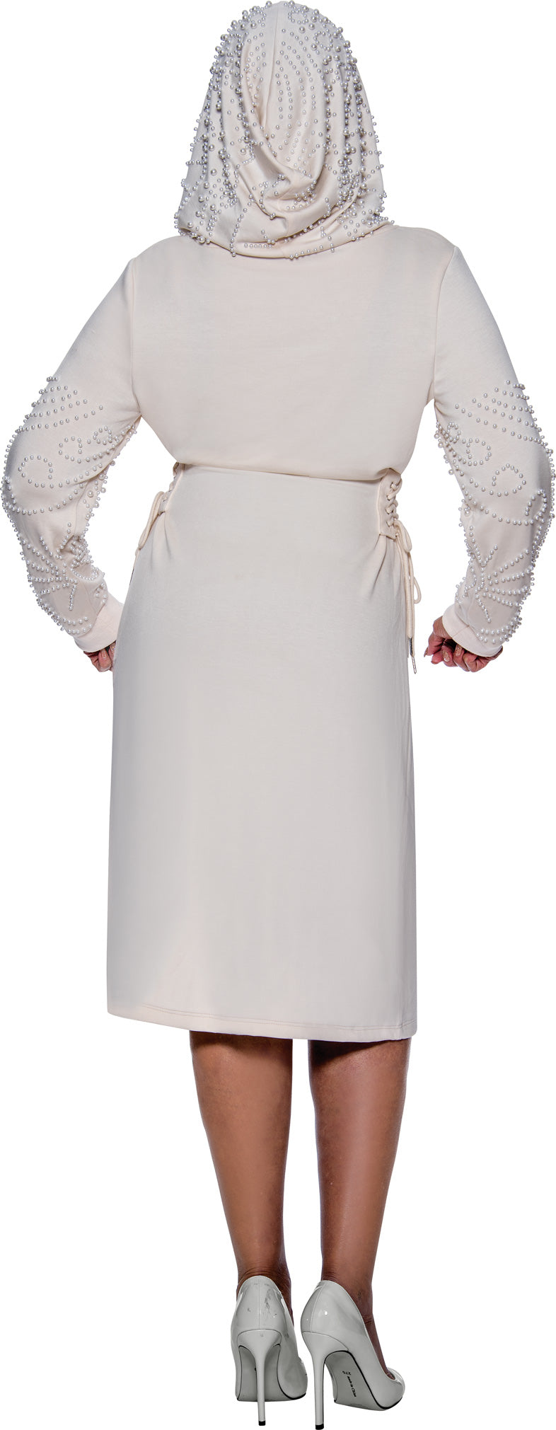 Cocktail Dresses Hoody Midi Dress Long Sleeve Ivory