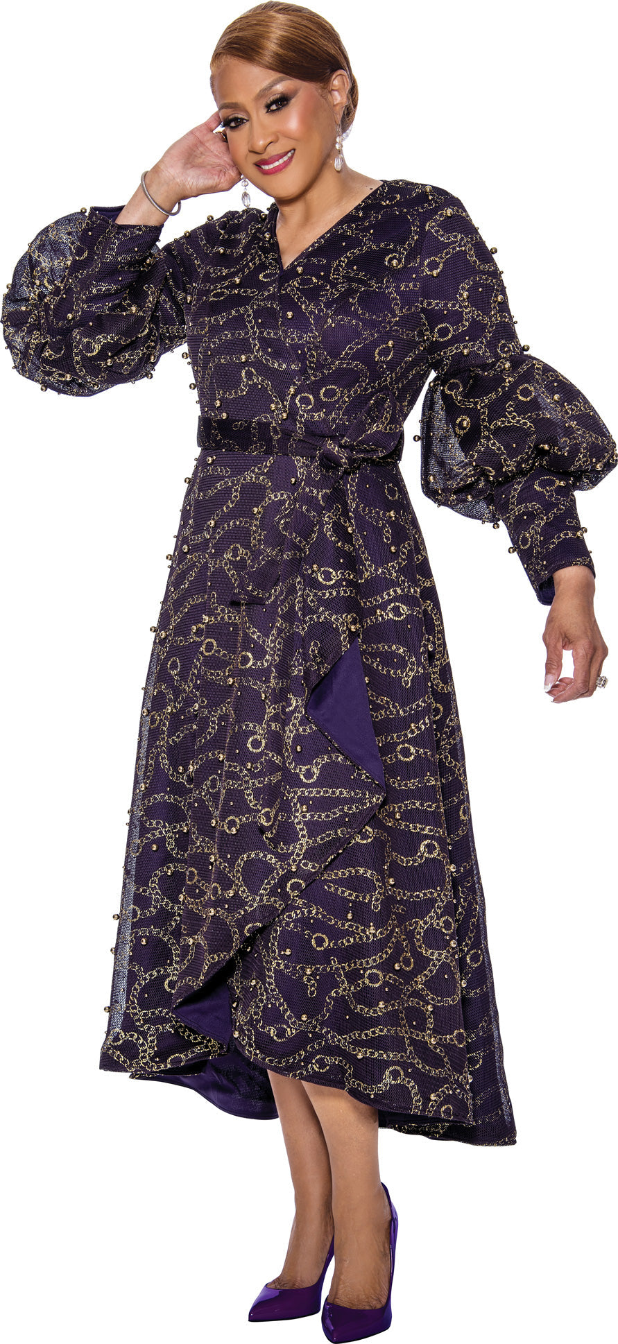 Cocktail Dresses High Long Long Sleeve Formal Dress Purple/Gold
