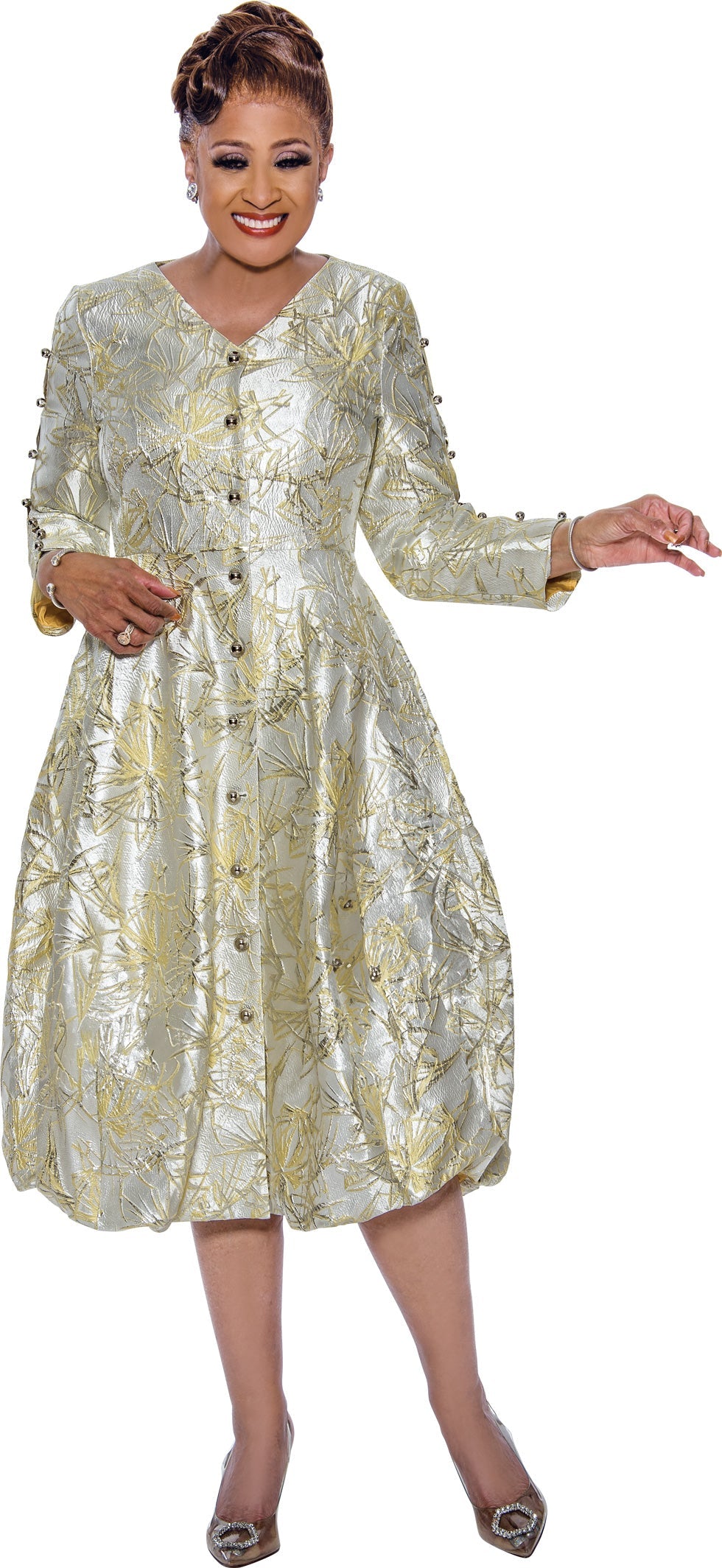 Plus Size Dresses Long Sleeve Mother of the Bride Button Dress Yellow