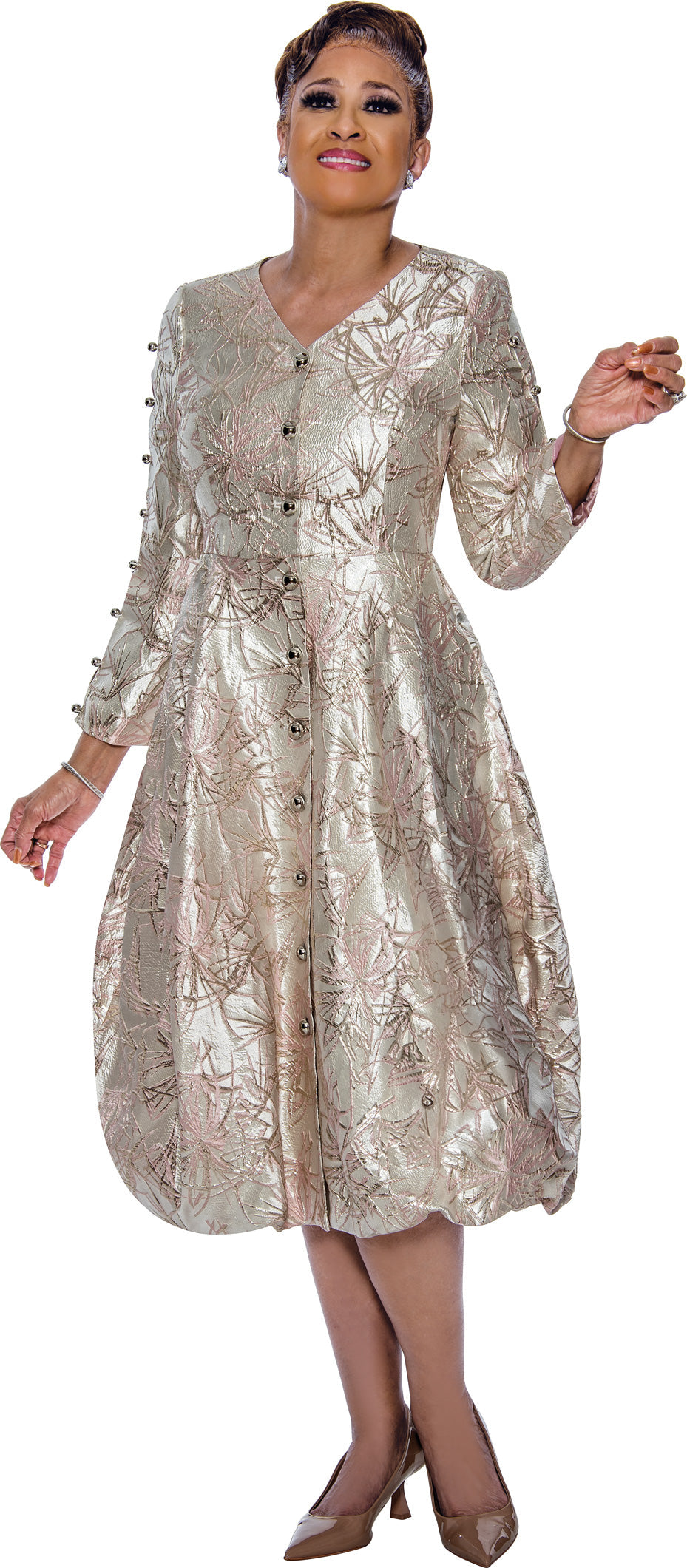 Plus Size Dresses Long Sleeve Mother of the Bride Button Dress Pink