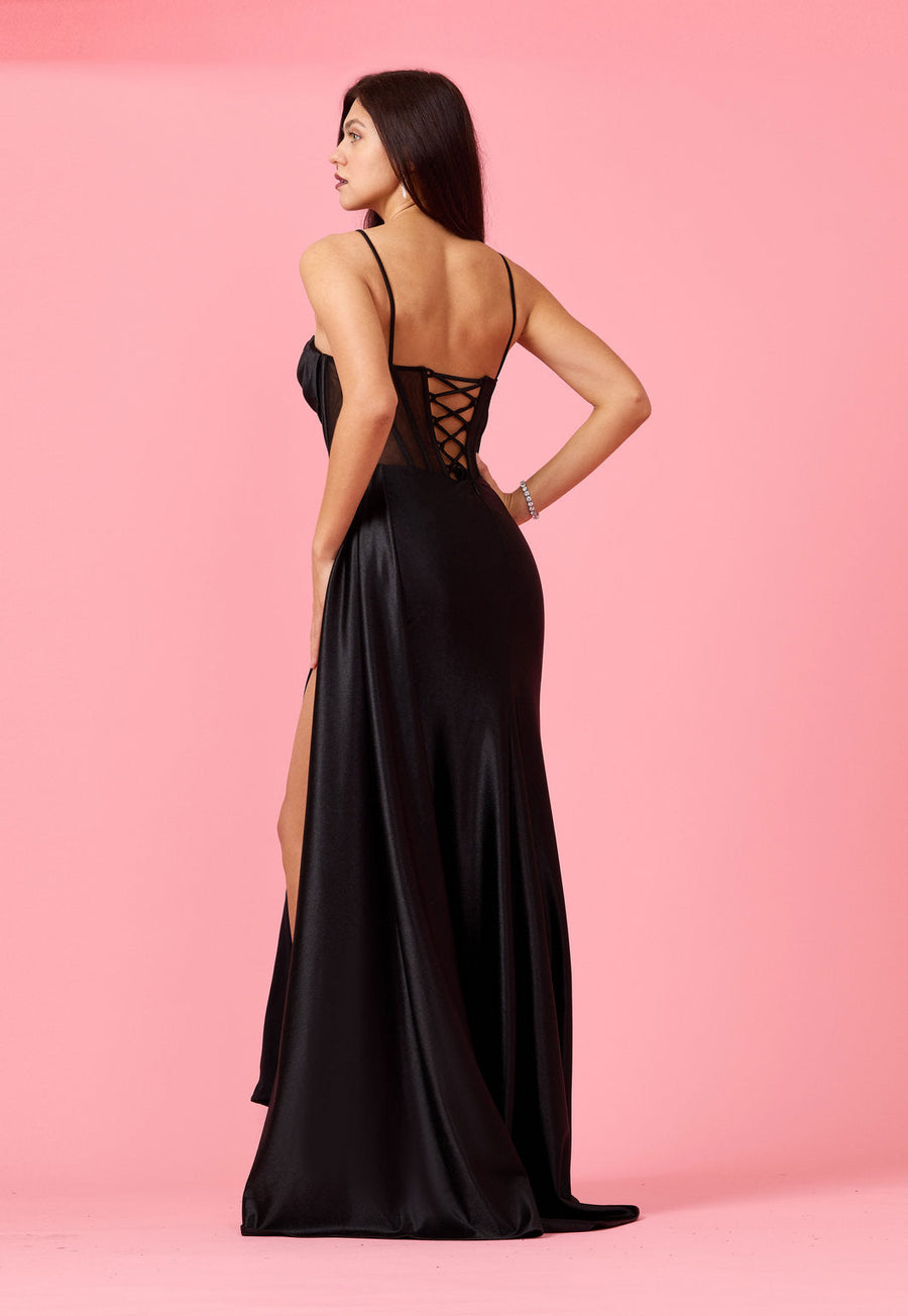 Prom Dresses Long Cowl Corset Formal Prom Dress Black