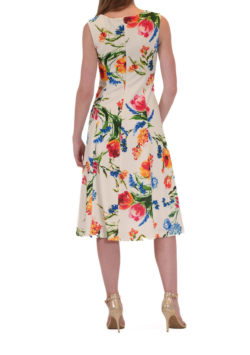 Cocktail Dresses Printed Short Midi A Line Cocktail Dress Ivory Multi