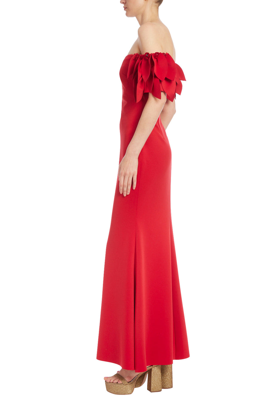 Formal Dresses Fitted Long Formal  Petal Sleeve Dress Red