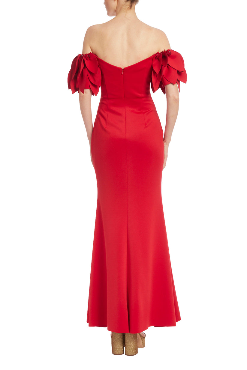 Formal Dresses Fitted Long Formal  Petal Sleeve Dress Red