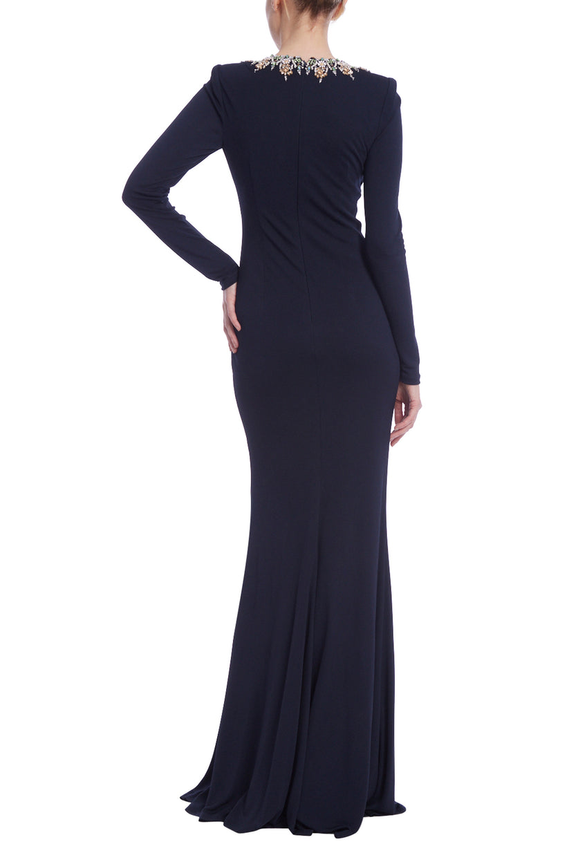 Formal Dresses Beaded Long Sleeve Formal Dress Navy