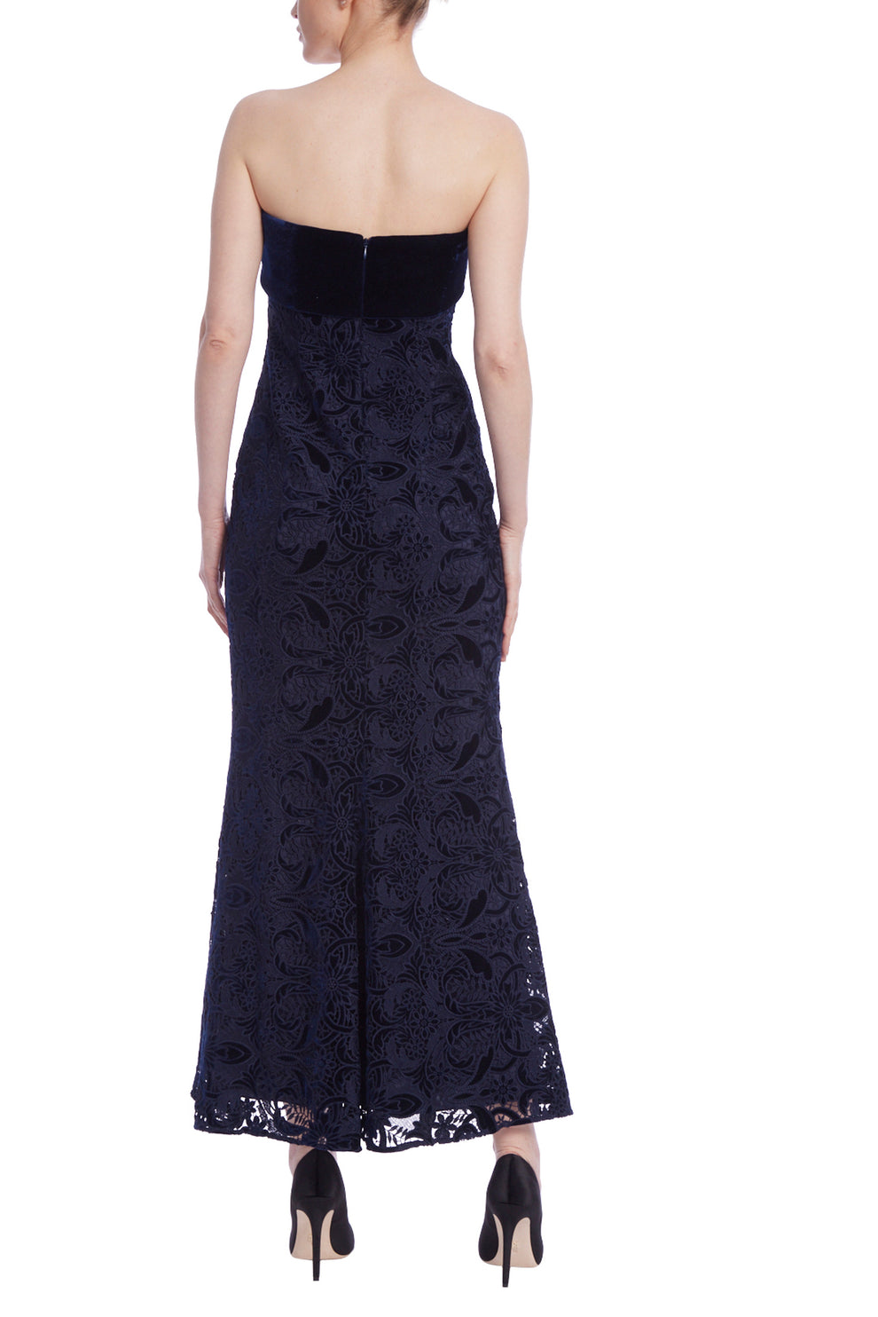 Formal Dresses Long Formal Lace Velvet Tea Length Dress Navy