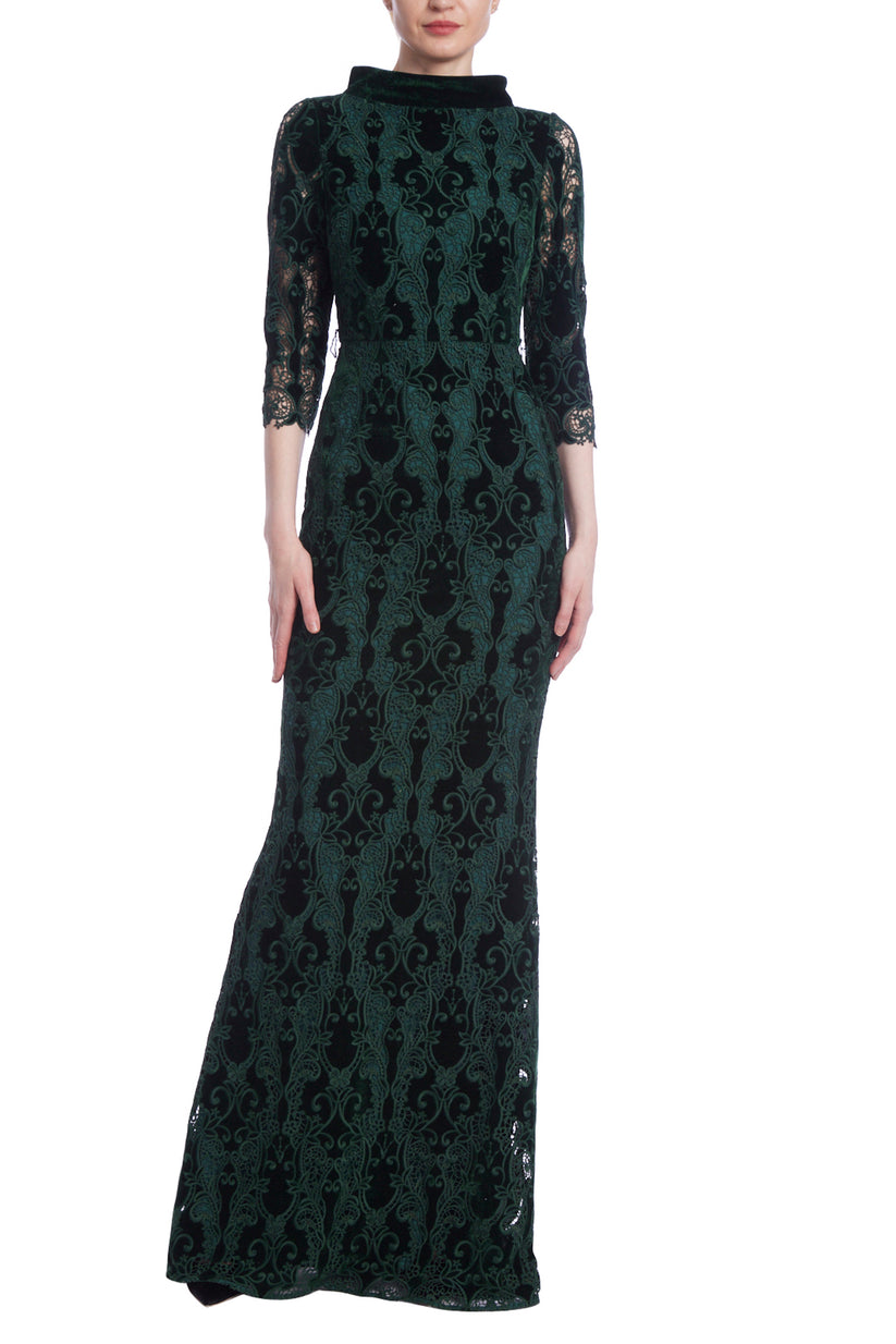 Formal Dresses Long Formal Lace Velvet Evening Dress Emerald