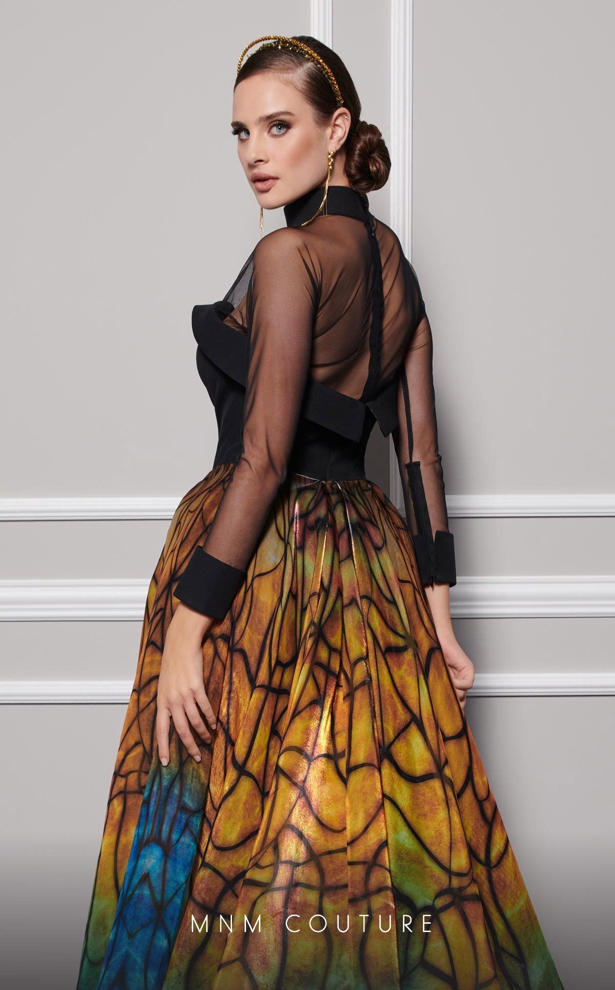 Formal Dresses Long Sleeve Formal Printed A Line Evening Dress Black