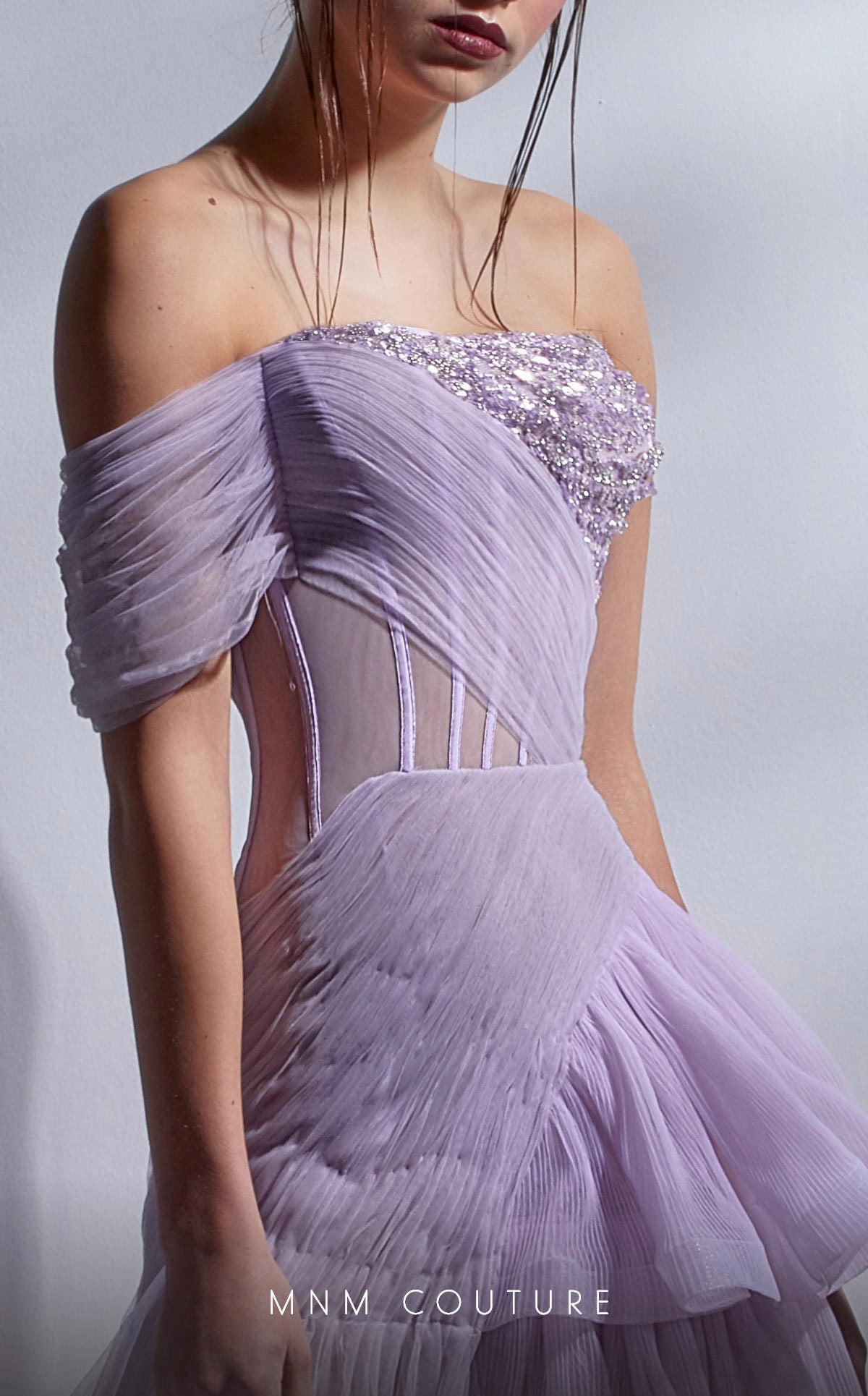 Prom Dresses A Line Formal Long Beaded Corset Ruffle Prom Dress Lilac