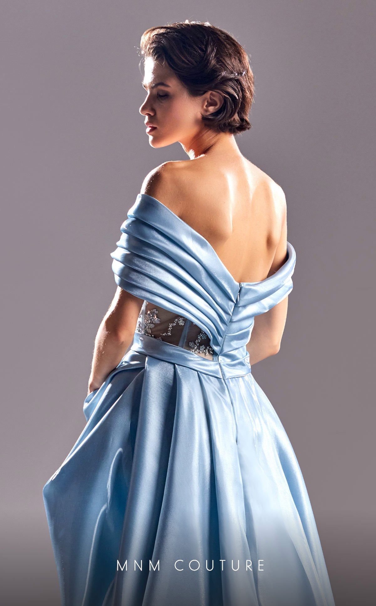 Formal Dresses Pleated Long Formal Overskirt Evening Dress Blue